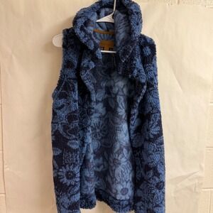 KOOLABURRA BY UGG Womens Cozy Fluffy Pile Fleece Floral Print Vest Blue Size S